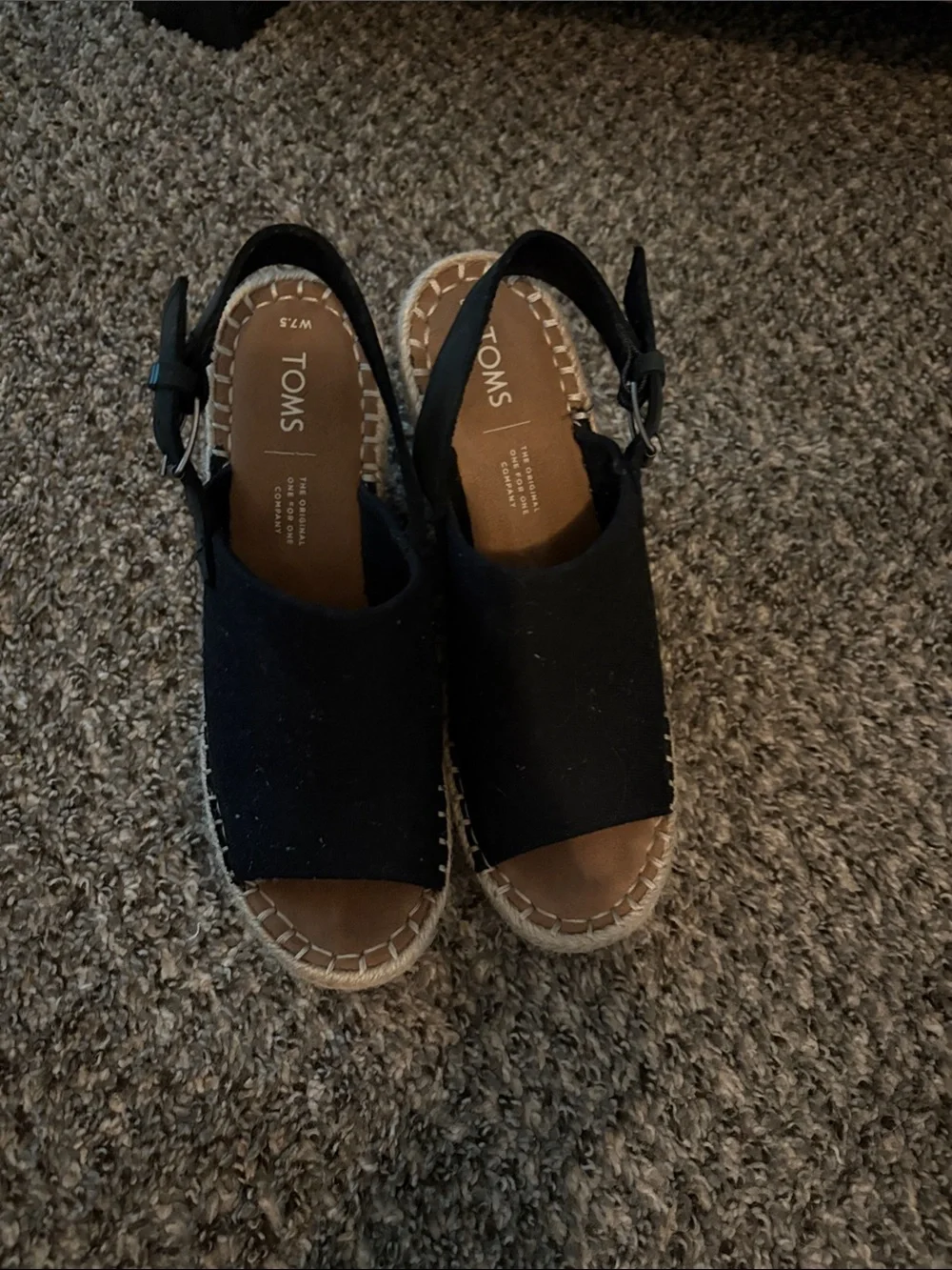 TOMS Black Canvas Espadrille Slingback Sandals